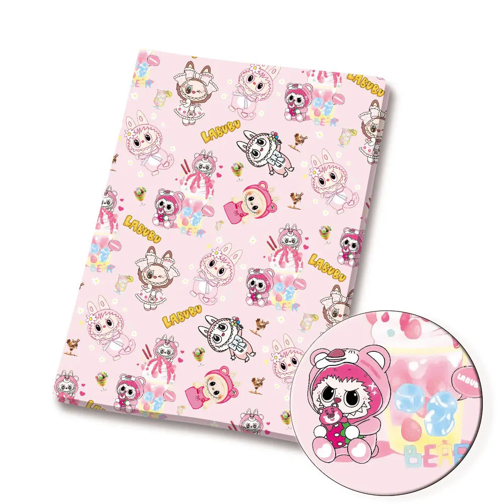 LABUBU Cartoon-Stoff, heiß, DIY, 140 x 50 cm, handgefertigt, Nähen, Patchwork, Quilten, Babykleid, Heimtuch, bedruckter Stoff, Stoff zum Nähen, Kinderstoff